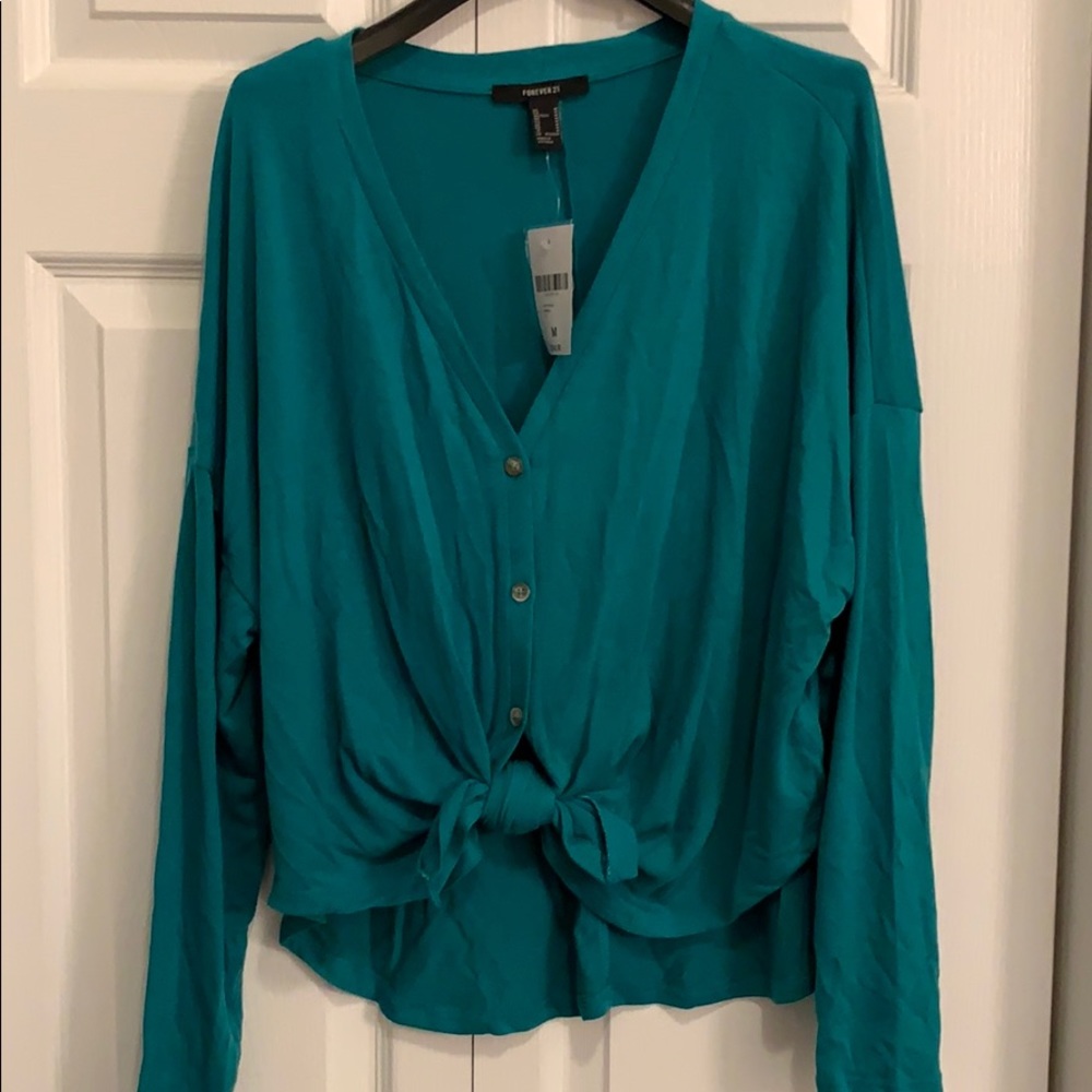 NWT Teal Forever 21 Tie Front Crop Top
